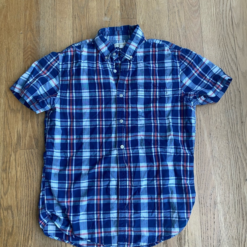 Sonoma Blue Plaid Short-Sleeve Button-Down Shirt